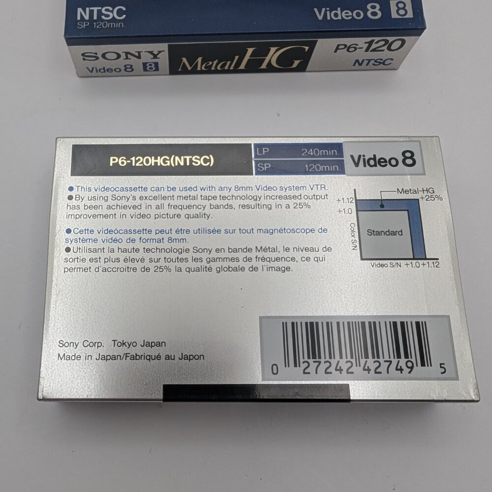 Vintage New Sealed Sony Metal HG 120 min 8mm Video Cassette - P6-120 NTSC 2 pack - Picture 3 of 3